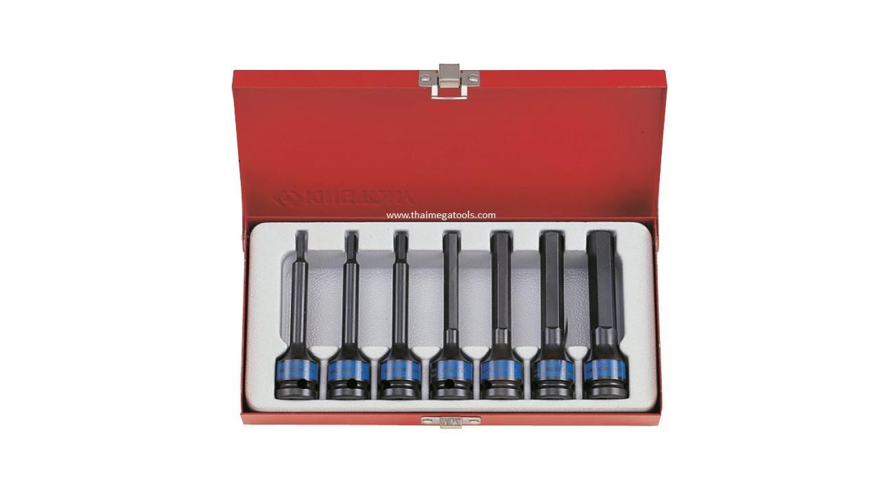 Kingtony 4457MP 6P ชุดลูกบ็อกเดือยโผล่ลมแบบยาว ขนาดรู 1/2 นิ้ว 6 เหลี่ยม ชุด 7 ตัว สำหรับงานช่างมืออาชีพ