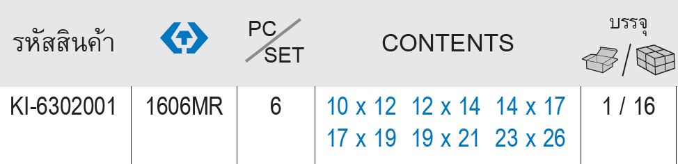 kingtony 1606MR ตรางขนาด ประแจแหวนคอ45องศา