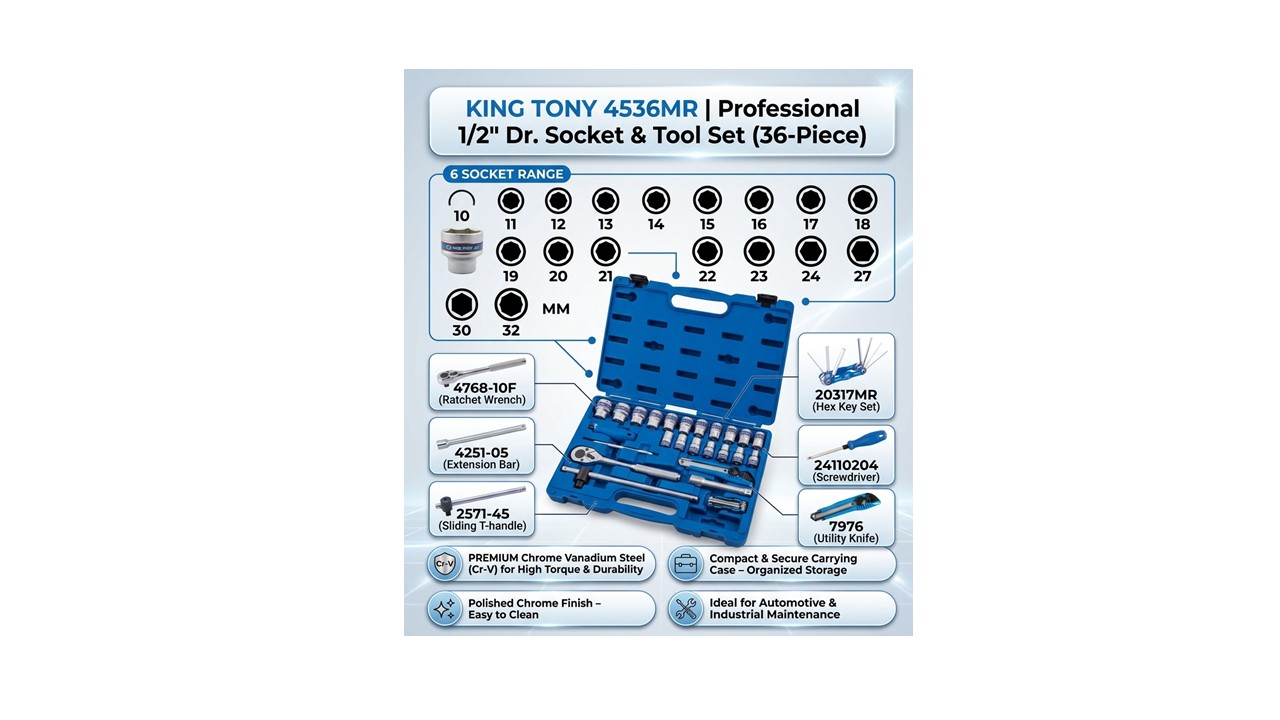 ชุดเครื่องมือช่าง KING TONY รุ่น P4330MRC ขนาด 30 ชิ้น บรรจุในกล่องเหล็กสีแดงคุณภาพสูง
