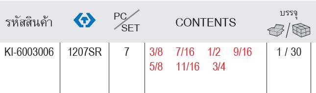 Kingtony 1207SR ตรางขนาด ประแจแหวนข้าง-ปากตาย