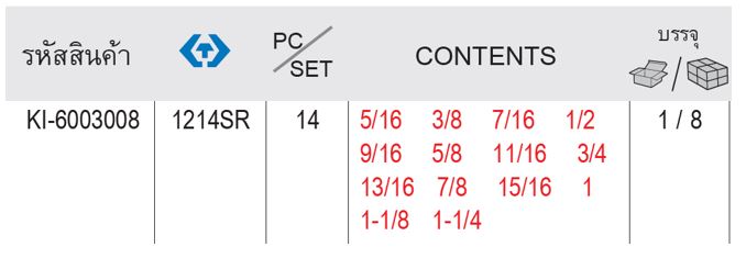 Kingtony 1214SR ตรางขนาด ประแจแหวนข้าง-ปากตาย