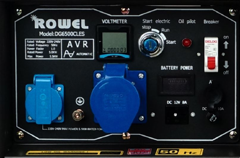 Rowel DG6500CLES เครื่องปั่นไฟดีเซล5.5 kw แผงควบคุม