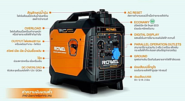 ROWEL RW2000is คุณสมบัติ-เครื่องปั่นไฟ2.0KW