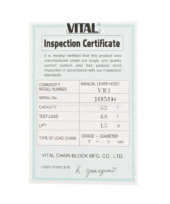 VITAL VR30 Certificate