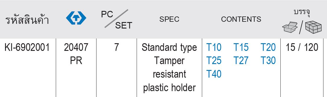 kingtony 20407PR ตรางขนาด ประแจตัวแอล ท็อคมีรู 7 ตัว