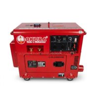 เครื่องปั่นไฟดีเซลและเครื่องเชื่อม OKURA รุ่น D-OK-EG6500WSE ตู้เงียบ สีแดง พื้นหลังขาว