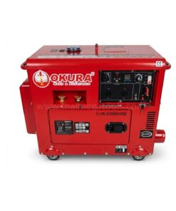 เครื่องปั่นไฟดีเซลและเครื่องเชื่อม OKURA รุ่น D-OK-EG6500WSE ตู้เงียบ สีแดง พื้นหลังขาว