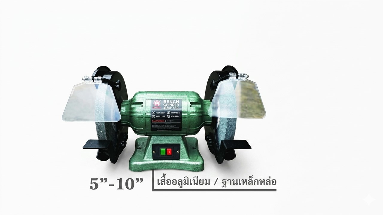 มอเตอร์หินไฟ OKURA ตัวเล็ก เครื่องเจียรตั้งโต๊ะ 5 นิ้ว - 10 นิ้ว เสื้ออลูมิเนียม