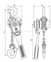 ภาพสเก็ตมิติและขนาดรอกโซ่มือโยก OKURA รุ่น E-OKLB (Engineering Sketch)