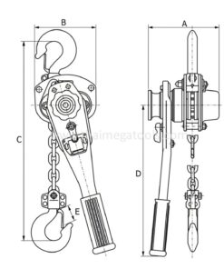 ภาพสเก็ตมิติและขนาดรอกโซ่มือโยก OKURA รุ่น E-OKLB (Engineering Sketch)
