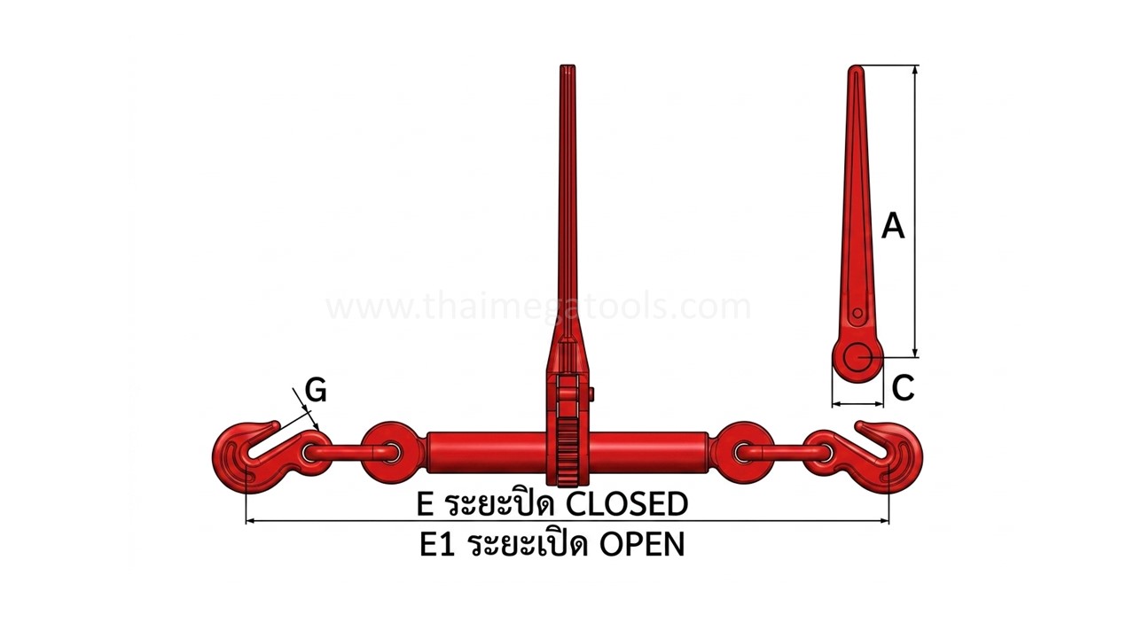 OKURA ตัวสับโซ่แบบเฟือง รุ่น E-RLB-38 แสดงขนาดสเปกแต่ละด้าน