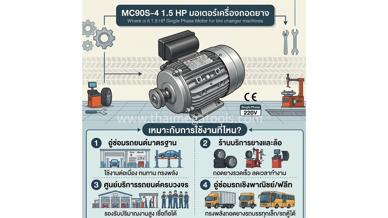 มอเตอร์เครื่องถอดยาง รุ่น MC90S-4 ขนาด 1.5 แรงม้า สำหรับอู่ซ่อมรถ
