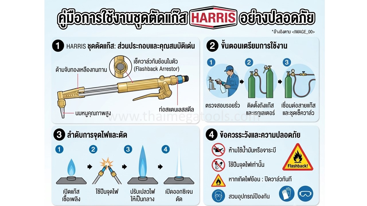 ชุดตัดแก๊ส HARRIS รุ่น 62-5F พร้อมเช็ควาล์วกันย้อน