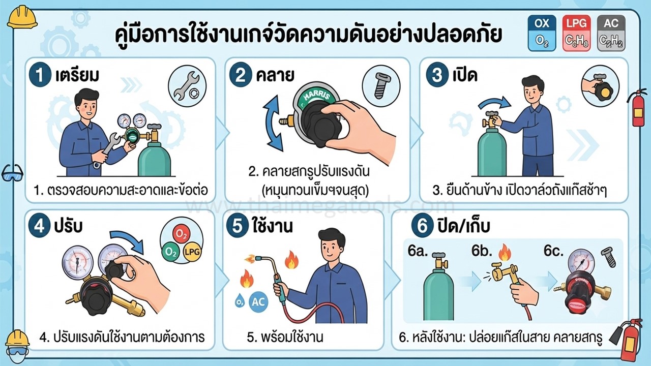 ขั้นตอนการใช้งานเกจ์วัดความดัน Harris อย่างปลอดภัย