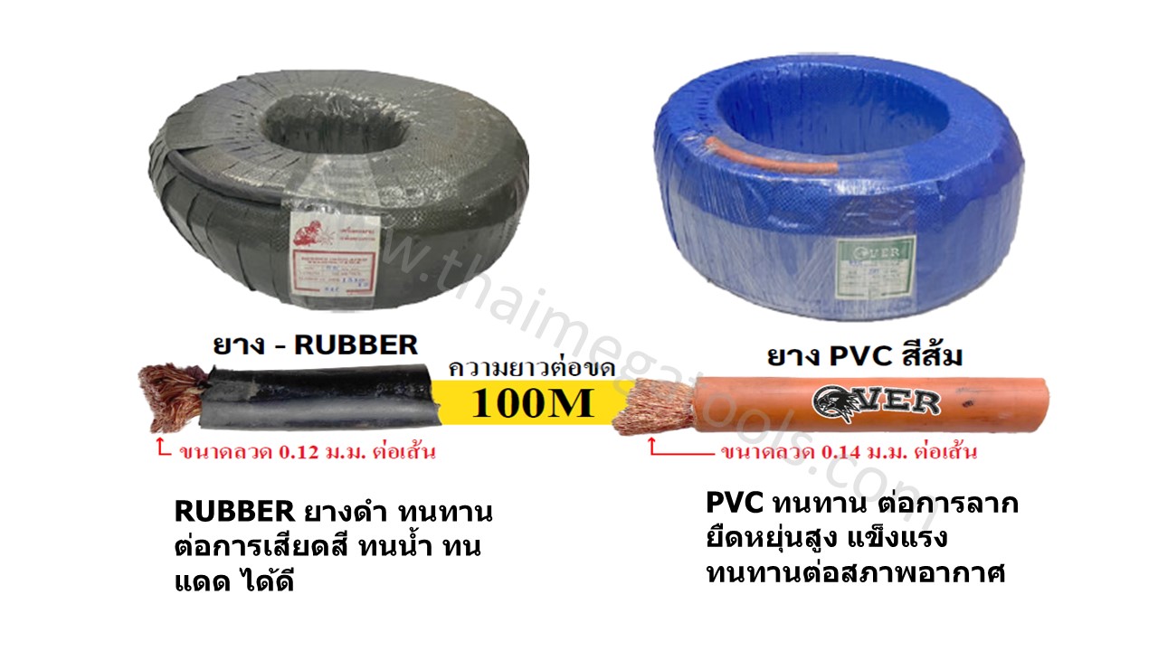 เปรียบเทียบสายเชื่อมไฟฟ้า ยางดำ RUBBER ขนาดลวด 0.12 มม. และ สายเชื่อม PVC ขนาดลวด 0.14 มม.