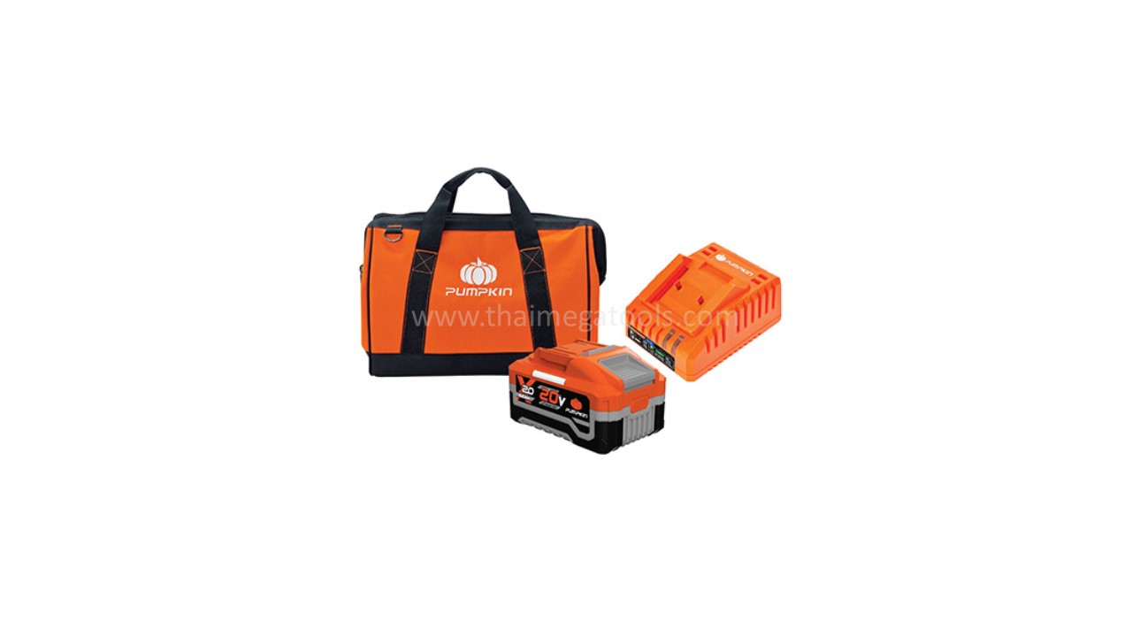 PUMPKIN ชุดแบตเตอรี่ 20V 6.0Ah และเครื่องชาร์จเร็ว 4.0A พร้อมกระเป๋า รุ่น 50558